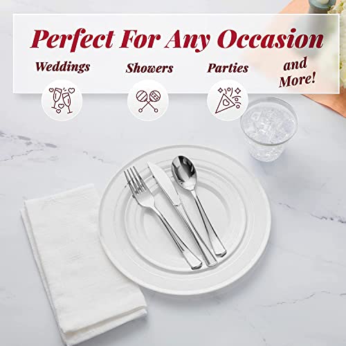 Prestee 600 Piece Silver Plastic Dinnerware Set (100 Guests), 100 Dinner Silver Plastic Plates, 100 Salad Silver Plates, 300 Silver Plastic Silverware, 100 Silver Plastic Cups, Disposable Party Pack #TOP2