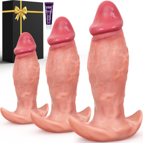 3PCS Realistic Dildo Anal Plug Set with T Bar Flared Base Comfort