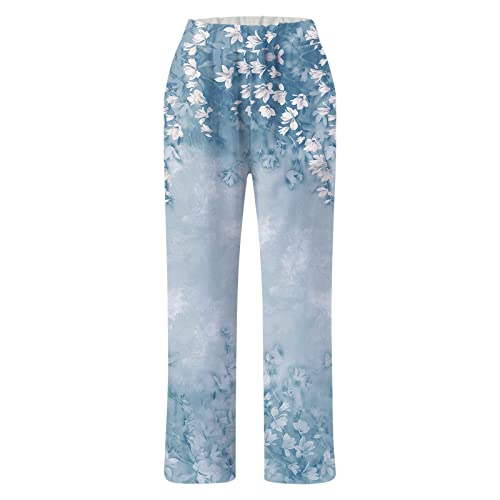 Fupinoded Women's Cotton Linen Wide Leg Pants Casual Drawstring Lounge Palazzo Loose Trousers Gifts For Her 2023 Blue #TOP1