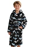 Doctor Unicorn Boys Soft Hooded Bathrobe Kids Warm Gamer Fleece Robe Sleepwear (Black Shark-7 Years)