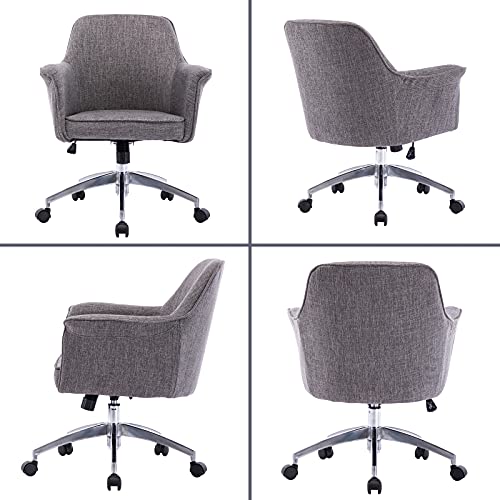 Zhenghao Zh4You Upholstered Home Office Chair Task Chair With Aluminum Alloy Base, Fabric Computer Desk Chair With Flared Armrest/Wide Seat For Heavy Duty-Height Adjustable, Gray #TOP6