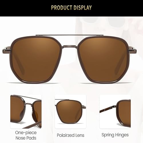 Awdchny Tangle-Free Polarized Aviator Sunglasses for Women Men Square Frame Double Bridge UV400 Protection Fashion Sun Glasses Brown by Awdchny - Used condition - Image 5
