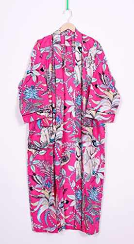Image of Pure 100% Cotton Robe For Womens Bathrobe Dressing Gown Long sleepwear Free Size Kimono
