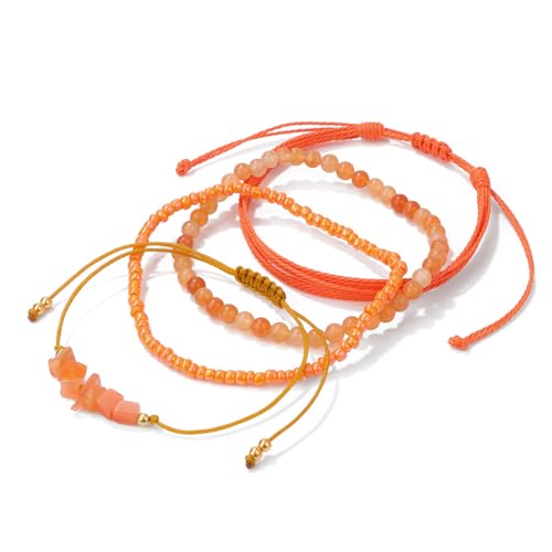 4Pcs Natural Stone Bead Bracelets for Women Healing Crystal Bracelet Boho Gemstone Bracelets Summer Woven Stretch String Bracelets for Women