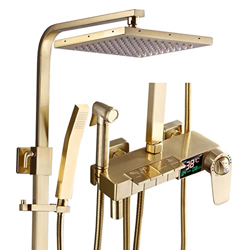 Colonne de douche thermostatique Jings or brossé anti-brûlure pour baignoire