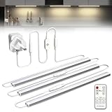 Bonlux Under Cabinet Kitchen Lights with Remote, Dimmable LED Under Cabinet Strip Light Neutral White 4000K, Linkable Under Counter Lights for Plug in Under Kitchen Cupboard Cabinet Lighting(3x12IN)