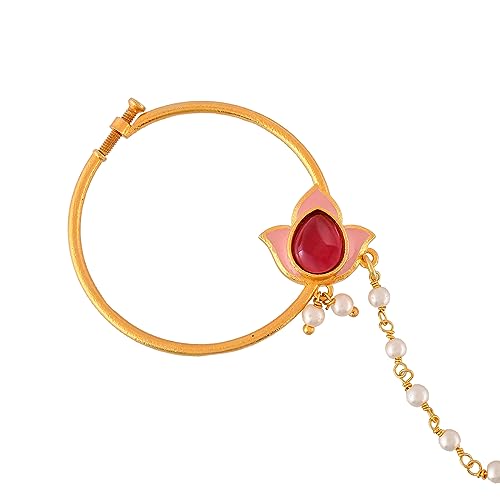 Tulip Motif Pearls Non-Piercing Nose Ring, Elegant Accessory