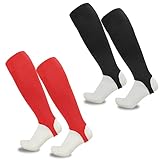 FIBOGOUP Medias sin calcetines, calcetines de puente, siga el diseño y repare la tabla de protección para las piernas, negro+rojo, L