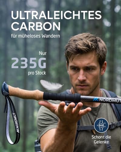 NORDMUT® Wanderstöcke Teleskop aus stabilen Aluminium oder Carbon - Leichte Nordic Walking Stöcke Damen und Herren - Komfortable Korkgriffe… – Ansicht 4