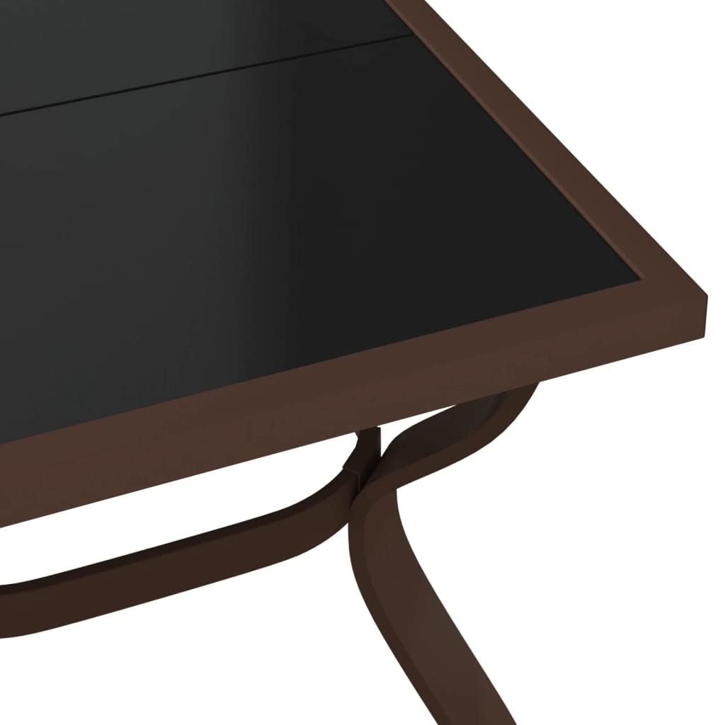 Tavolo da giardino marrone e nero, 140 x 70 x 70 cm, in acciaio e vetro, per terrazza, balcone, tavolino da pranzo, resistente alle intemperie, facile da pulire, stabile, per esterni