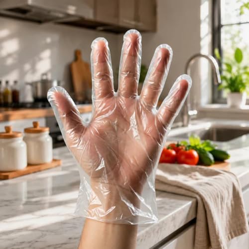 Image of ROHC Disposable Plastic Gloves, Latex Free Powder Free Clear Polyethylene Hand Gloves Non-Sterile For Cleaning- Cooking, Hair Coloring, Dishwashing, Food Handling,500 pcs