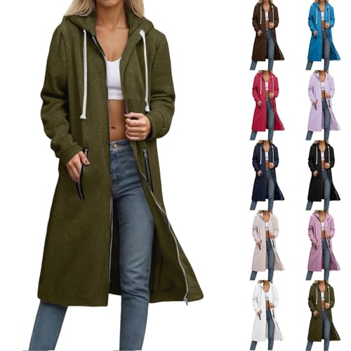 Long Hoodies for Women Zip Up Fleece Jacket Tunic Sweatshirts Casual Fall Winter Fashion Clothes with Pocket