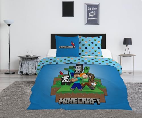 Familando Minecraft Parure De Lit Réversible 135 X 200 Cm + 80 X 80 Cm