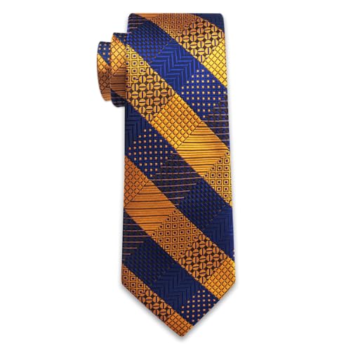 Image of YourTies Striped Plaid Ties for Men Silk Formal Necktie Set | 3.15 inch(8cm) Woven Jacquard Mens Ties with Necktie Pocket Square Cufflink Tie Clip Lapel Pin for Wedding Business Party