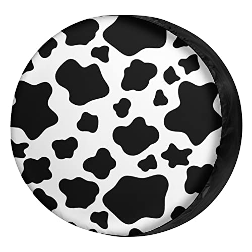 Image of Lovely Animal White Cow Print Spare Tire Cover Dust-Proof Wheel Tire Cover Fit Trailer, RV, SUV and Many Vehicle 18inch