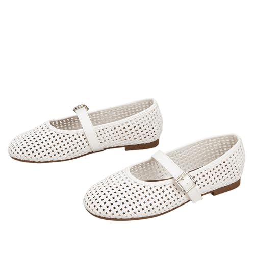 Women Ballerina Shoes Mesh Flats Fishnet Buckle Strap Mesh Ballet Flats3