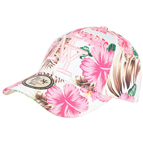 Hip Hop Honour Casquette Enfant Blanche Fleurs Roses Tropicales Baseball NY Hawai de 7 a 12 Ans - Taille Unique - Rose