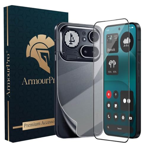 Image of ArmourPro Tempered Glass for Nothing Phone (4A) Pro with Back Clear Membrane Guard, Edge to Edge Screen Protector, Anti-Bubble, Anti-Fingerprint, Oil Resistant, Installation Kit | Black