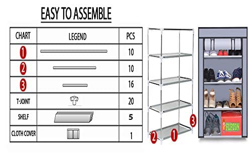 Image of OBBO 4-Layer Collapsible Shoe Rack - Space-Saving Shoe Organizer for Home, Closet, Hallway - Portable Foldable Storage Shelf for Shoes, Slippers, Boots - Compact and Durable Metal Frame-GREY