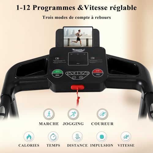 Tapis de Course Pliable Inclinable Electrique, Tapis de Marche Inclinable Motorise 550W, Vitesse Réglable, Écran LED, 12Programmes, Tapis de Marche Pliable, Tapis Course Fitness Cardio Maison – Image 3
