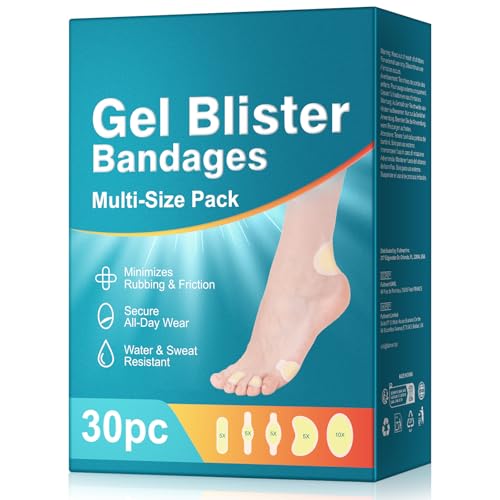 30PCS Hydrocolloid Gel Blister Bandages Pads, Multi-Size Waterproof Adhesive Blister Bandages, Waterproof Blisters Pads & Blisters Cushions for Heel, Toe & Foot