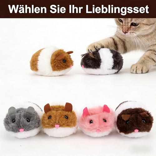 2 Stück Interaktives Katzenspielzeug Hamster, Kleines Plüschtier Aufziehspielzeug mit Motor Fördert Jagdinstinkt, Spielzeugmaus für Katzen, Plüschtier im Set mit Fellimitat für Katzen (Typ D)
