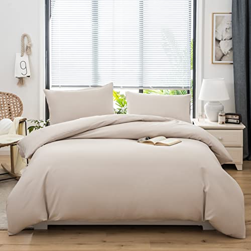 Amazon Basics - Spannbetttuch, Jersey, Dunkelgrau - 120 x 200 cm 4 QZY Bettwäsche 200x220 cm Super Weiche 100% gebürstetes Mikrofaser mit Einer Qualität von 110 g/m²,2 Kopfkissenbezug 80x80 cm Beige