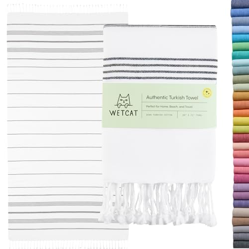 WETCAT Turkish Beach Towel Oversized 38x71 (100% Turkish Cotton) Black/White