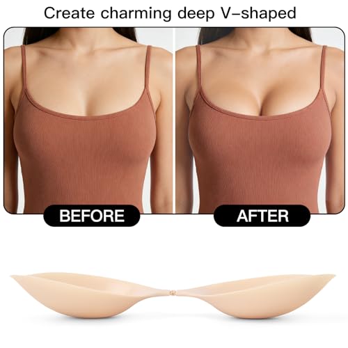 Image of MITALOO Adhesive Bra Invisible Sticky Strapless Push up Backless Reusable Silicone Covering Nipple Bras Warm Beige