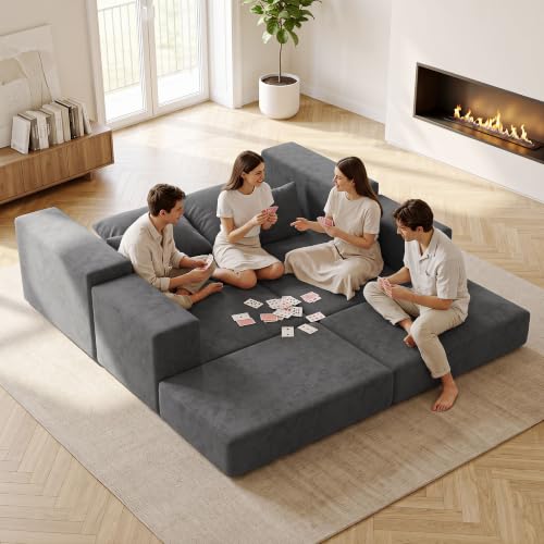 Image of Cloud Modular Sectional Sofa, Comfy Boneless Couch for Living Room, Modern L-Shaped Couch with Reversible Chaise, Customizable Sleeper Sofa Bed with Non Slip, No Assembly & Deep Seat, Dark Grey