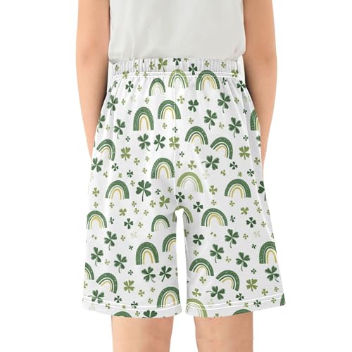 Green Rainbows Clover Pajama Pants Short Sleep Pants Pajama Bottoms Elastic Waist with Pockets 6-14 Years2