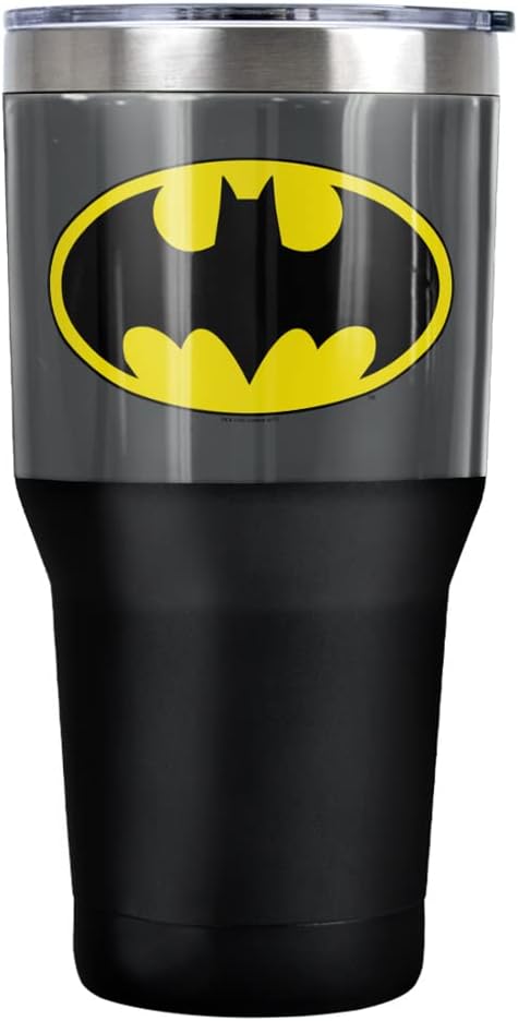 Batman Classic Bat Logo Stainless Steel Tumbler 30 oz Coffee Travel Cup, Vacuum Insulated & Double Wall with Leakproof Sliding Lid