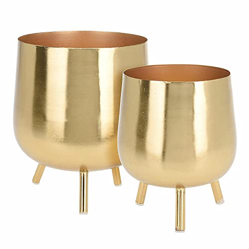 2tlg Blumentopf-Set Ø22xH24cm / Ø17xH20cm Gold Blumenkübel Pflanztopf...