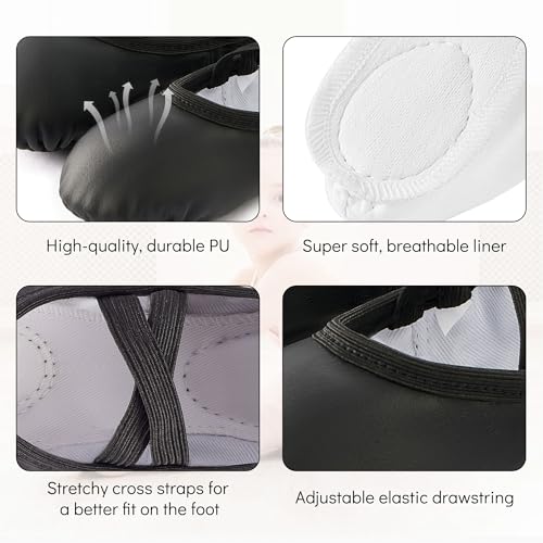 PU Ballet Shoes for Girls - Dance Practice Slippers for Girls, No-Tie Sole Yoga Shoes(Toddler/Little Kid/Big Kid)3