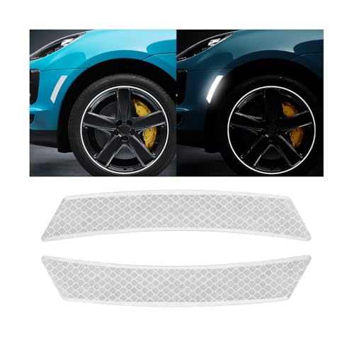 Guilcam 2PCS Car Reflective Trim Side Marker Stickers, Anti-Collision Vehicle Door Wheel Arch Reflector Guard, Auto Bumper Guard Warning Safety Decals, Universal Fit (Silver White)