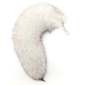 Huge Fluffy White Gray Fox Tail Fur Cosplay HOOK Handbag Accessery Fashion Charm