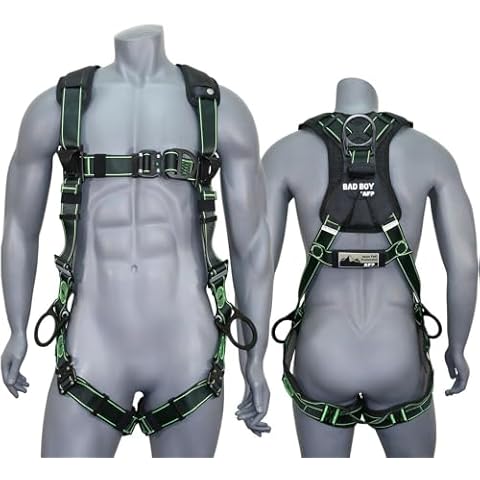 AFP Fall Protection Premium Lime w/Black Safety Harness, Vented & Padded Shoulder, Legs and Back, 3 D-Rings, Tongue Buckle, Quick Release (OSHA/ANSI PPE) Cover