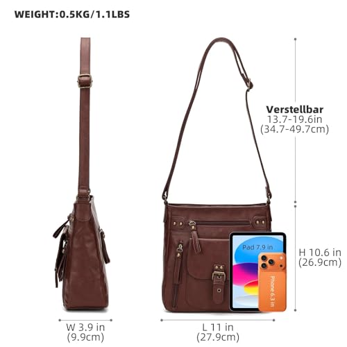 Image of Crossbody Bags for Women Medium PU Leather Multi Pocket Shoulder Purses