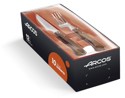 ARCOS Juego de 12 Cubiertos para Mesa. Set de 6 Cuchillos Chuleteros y 6 Tenedores en …