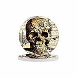 Pznen Vintage Head Skull Cup Coasters for Table Retro Floral Background Death Smile Antique Reusable Drink Coasters Set 2 Pcs Coffee Home Farmhouse Living Room Bar Decor