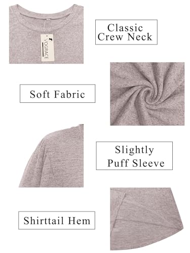 Image of VOGRACE Womens-Plus-Size-Tops Crew Neck Puff Sleeve Shirts Casual Tunic Sweatshirts XL-5XL