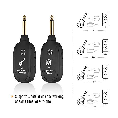 Receptor, Romacci UHF Guitar Sistema sem fio Transmissor Receptor Bateria de lítio recarregável inte