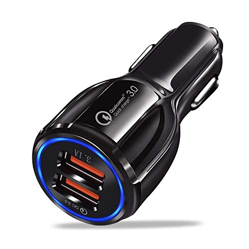 NIAGUOJI Cargador de coche (compatible con dispositivos de carga rápida), cargador rápido doble USB de 30 W con puerto dual QC3.0 para iPhone XS/XR/XS Max/8/8 Plus, Galaxy S9/S8/Note 8 y más