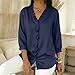 Womens Cotton Linen Dressy Casual Blouses 3/4 Sleeve V Neck Ruffle Tops Business Summer Trendy Fashion Work Shirts Navy