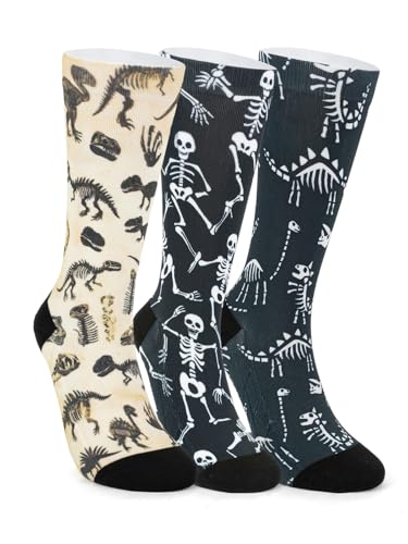 Magifuls VividPrint Funny Creative Print Crew Socks for Women & Men (3 Pairs) Skeleton
