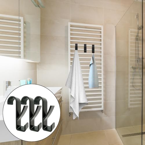 LizCeyMD 6 PCS Towel Radiator Brackets Hooks Movable Over Radiator Towel Rail Hooks Black Round Radiator Towel Rail Hanger Hook for All Standard 2.5cm Radiators - Image 6
