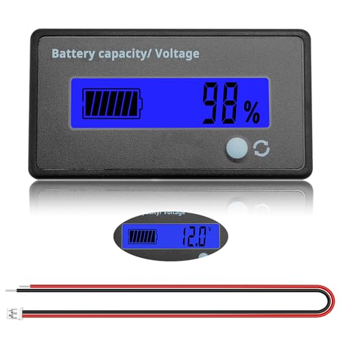 VooGenzek Voltmetro capacità batteria, indicatore stato batteria piombo-acido, display LCD, DC 12-48 V, luce blu