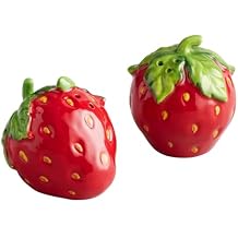 Strawberry Salt and Pepper Shakers Set - Small and Cute Ceramic Salt Shaker & Pepper Container Set with Red & Green Design - Unique & Fun Strawberry Kitchen Decor - Spice Dispenser Seasoning Set of 2