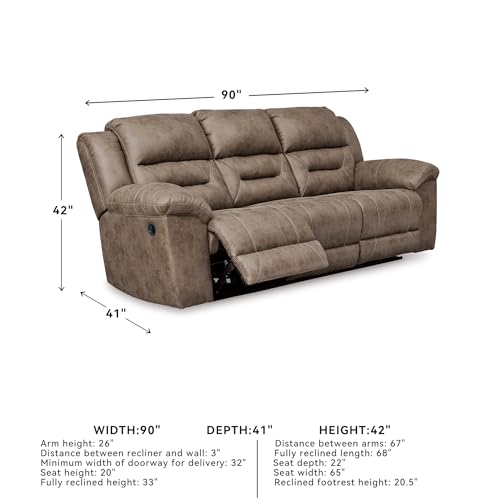 Image of Signature Design by Ashley Stoneland Reclining Sofa, Dual-Sided Manual Recliner Couch with Faux Leather Upholstery, Wall Hugger Comfort for Living Room Seating, 90 Inches Wide, Brown