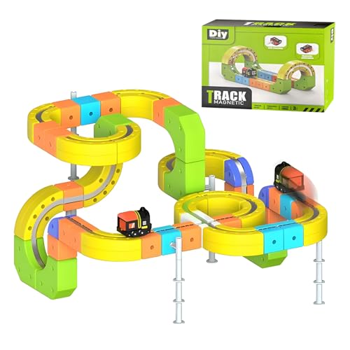 Clickrail Elektrisches Zugset Flexible Rennstrecke,Magische Schienenbausteine mit schwerkrafttrotzenden 3D-Layouts, Magnetblöcke & Motorisierter Zug, Spielzeuggeschenke für Kinder (167pcs)